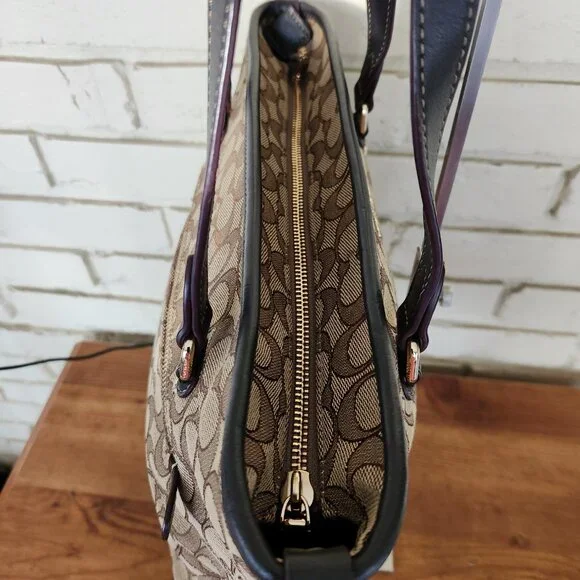 Euc Coach Gallery Khaki Jacquard Zip Top Shoulder Bag Purse - Picture 8 of 15